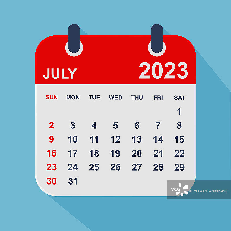 2023年7月月历叶。一周从周日开始。业务矢量图图片素材