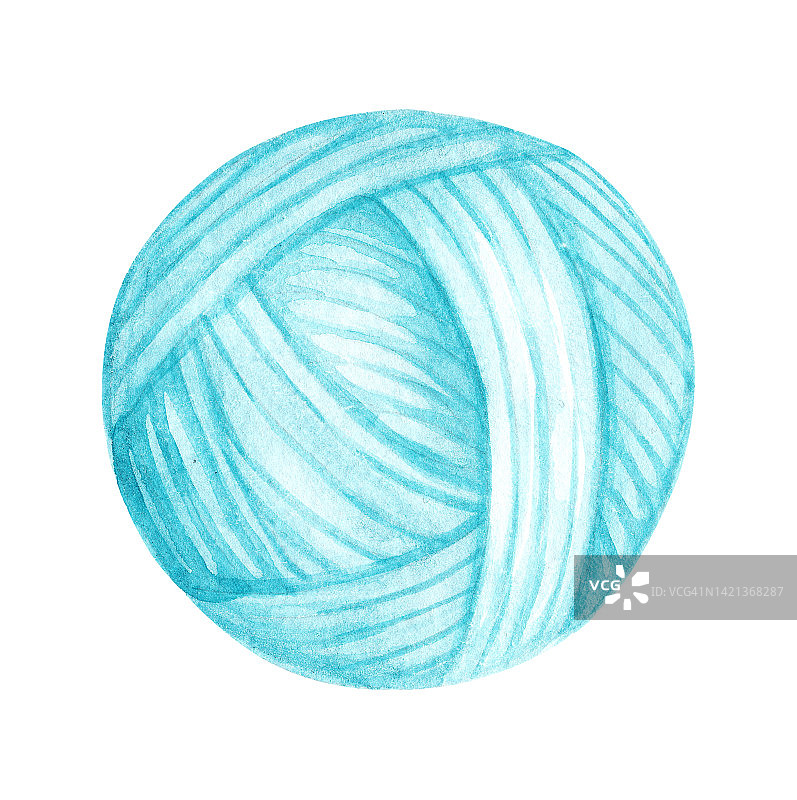 水彩蓝色针织球线，在白色上分离图片素材