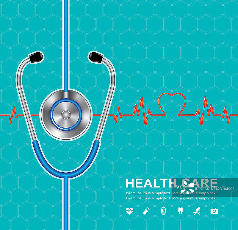 听诊器和心跳平面图标在医学，医学，健康，交叉，医疗保健为背景概念矢量说明图片素材