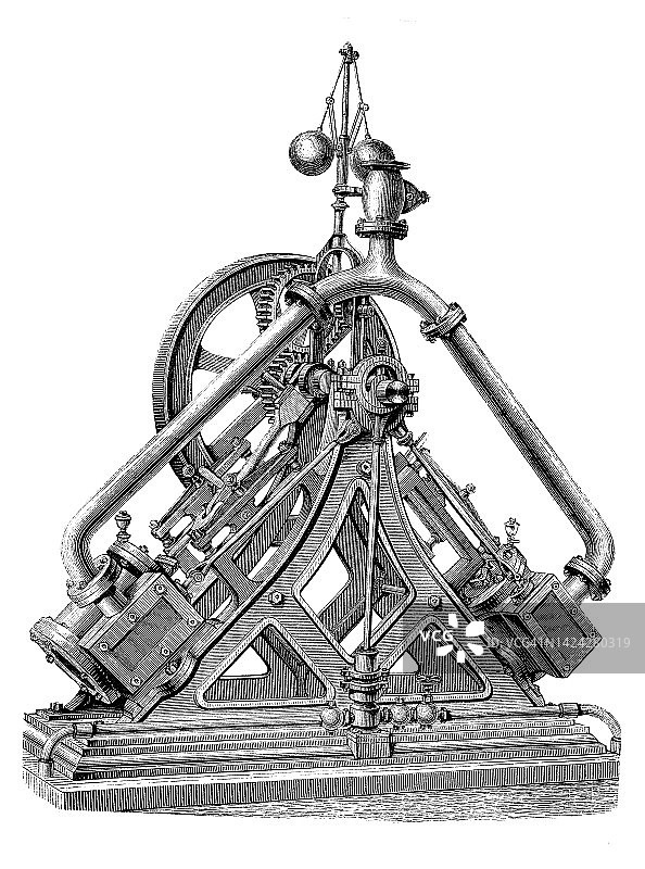 古董插图，应用力学:蒸汽动力机器图片素材
