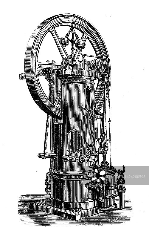 古董插图，应用力学:蒸汽动力机器图片素材