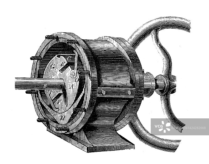 古董插图，应用力学:蒸汽动力旋转机械，特纳图片素材