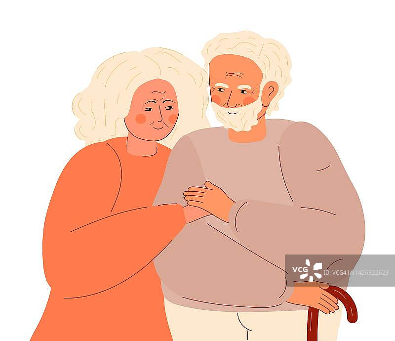 幸福的老夫妻概念向量。感受着爷爷奶奶的幸福。图片素材