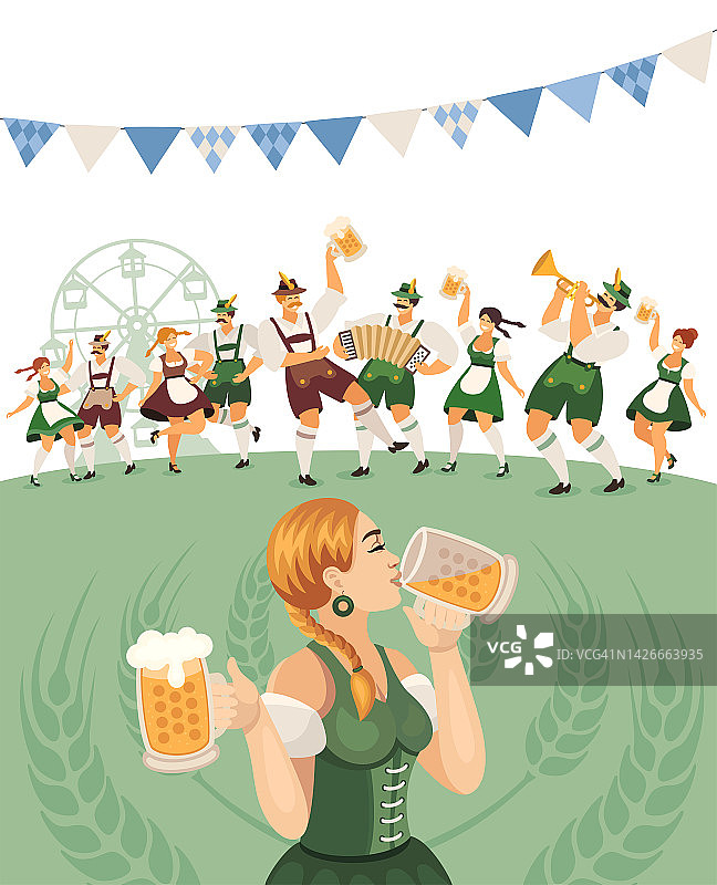 啤酒节日。人们跳舞庆祝。啤酒聚会。啤酒节日。图片素材