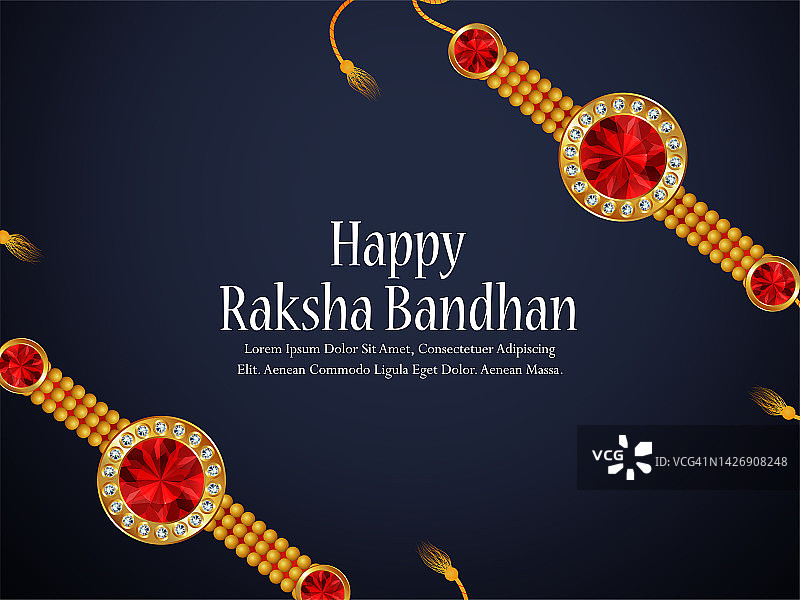 快乐的raksha bandhan节印度庆祝水晶和黄金rakhi贺卡图片素材