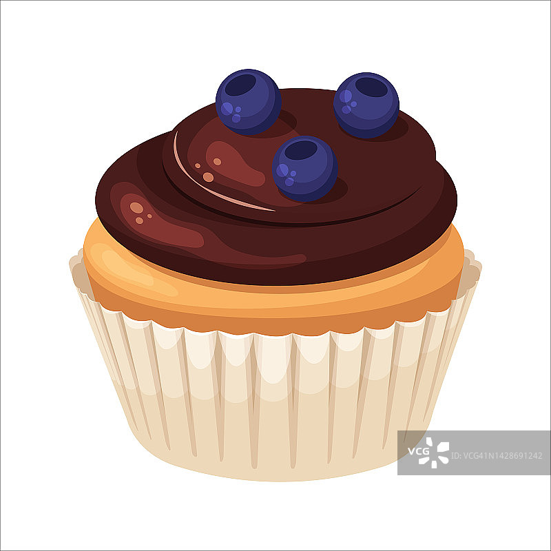 有巧克力糖霜和醋栗或蓝莓的小蛋糕图片素材