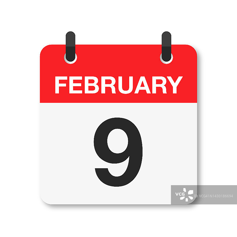 2月9日-每日日历图标-白色背景图片素材