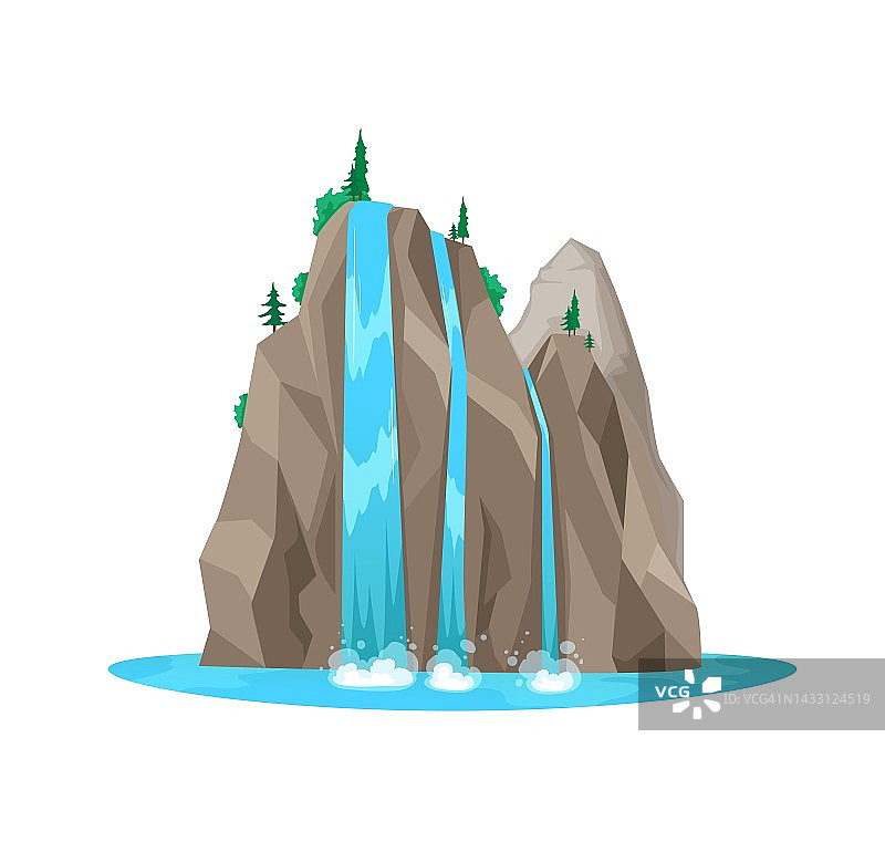 孤山瀑布，卡通水瀑图片素材