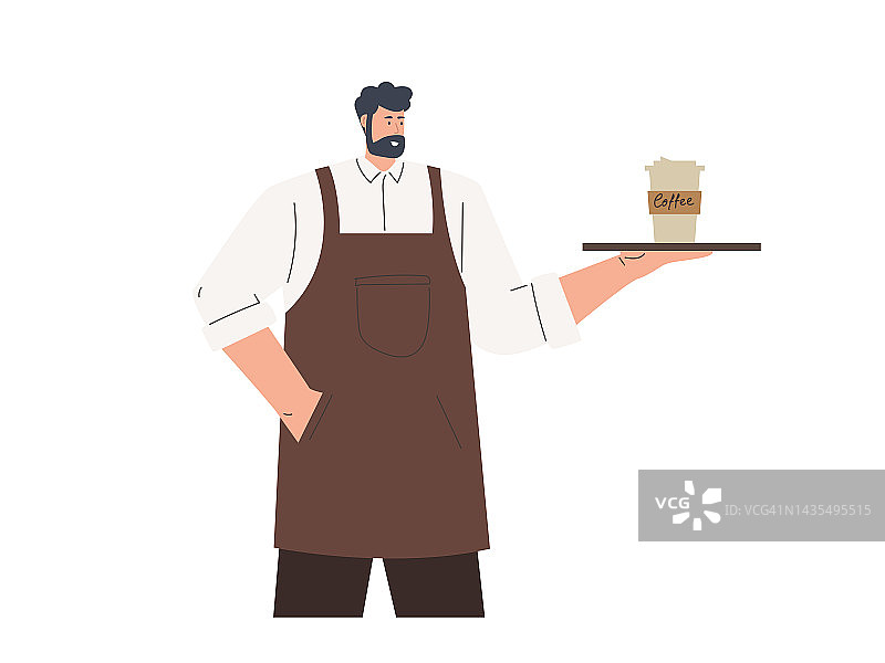 穿着制服的男咖啡师或服务员角色，餐厅或咖啡店图片素材