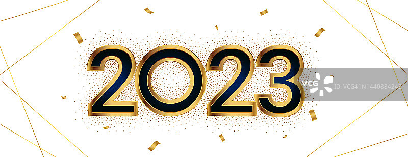 2023年新年活动横幅与金色的五彩纸屑和闪光图片素材
