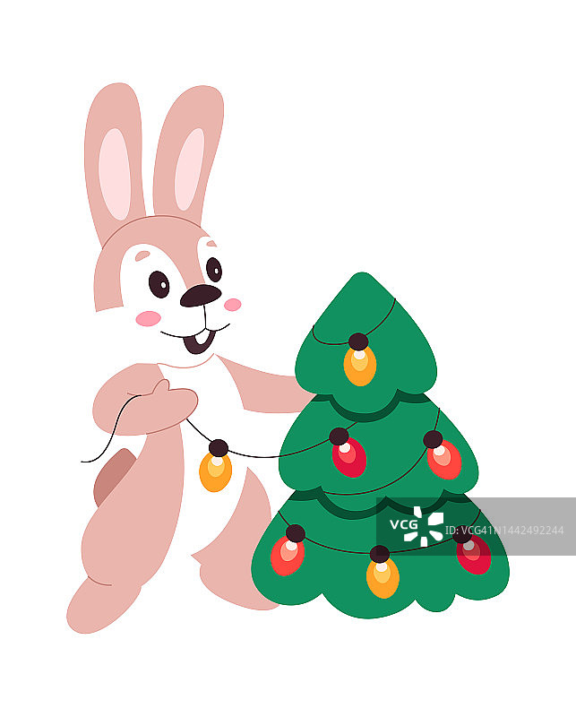 兔子的性格与圣诞树图片素材