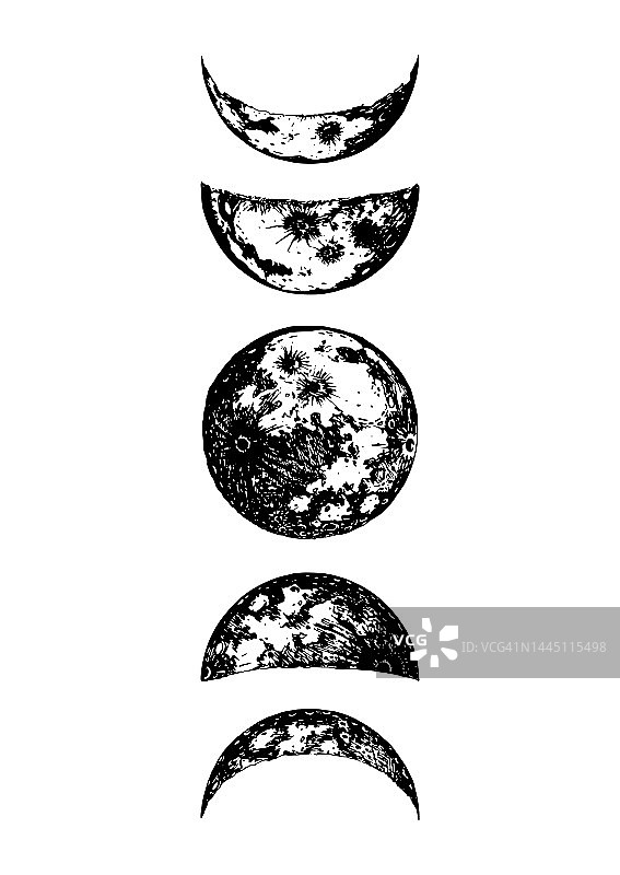 月相图在矢量，手绘说明周期从新月到满月图片素材