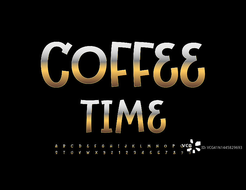矢量别致标志咖啡时间。时髦的金属字母和数字集图片素材