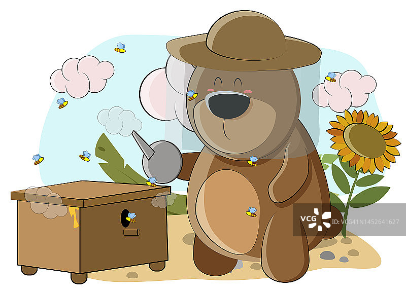养蜂人在插画中照顾他的蜜蜂图片素材