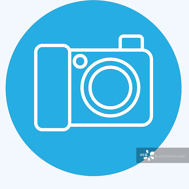 Icon数码相机。与摄影符号相关。蓝眼睛的款式。设计简单，可编辑。简单的说明图片素材