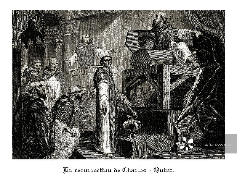 古董雕刻，Les Couvents(修道院)，Les Couvents(修道院)的法国古董雕刻插图，1846图片素材
