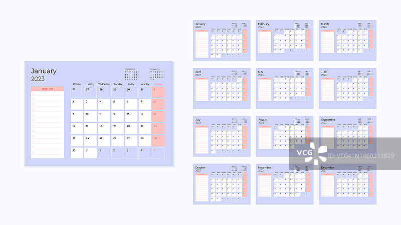 2023年每月日历与计划模板图片素材