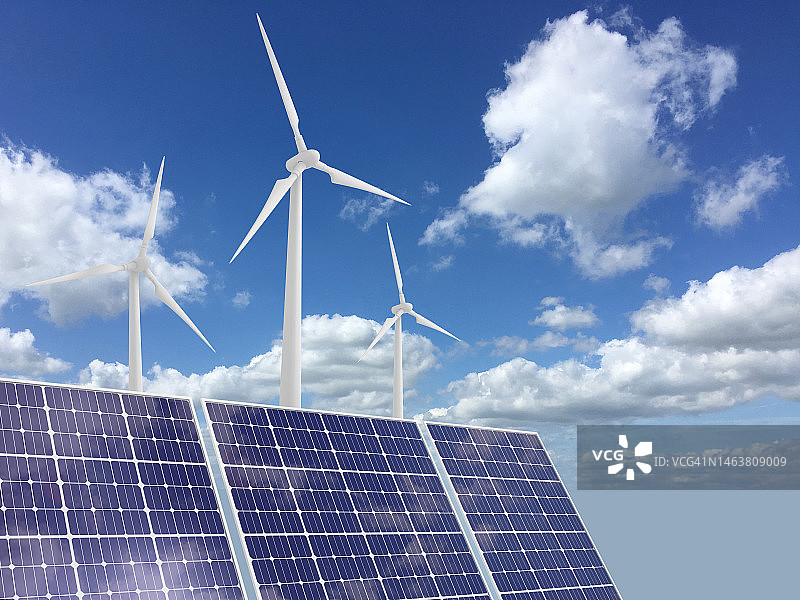 风力涡轮机太阳能电池板可再生能源图片素材
