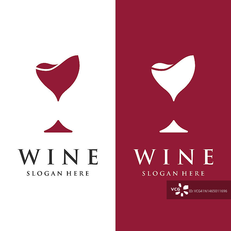 葡萄酒标志模板设计与酒杯和酒瓶。标志为夜总会，酒吧和酒店。图片素材