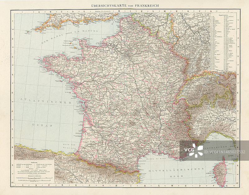 法国旧的彩色印刷地图图片素材