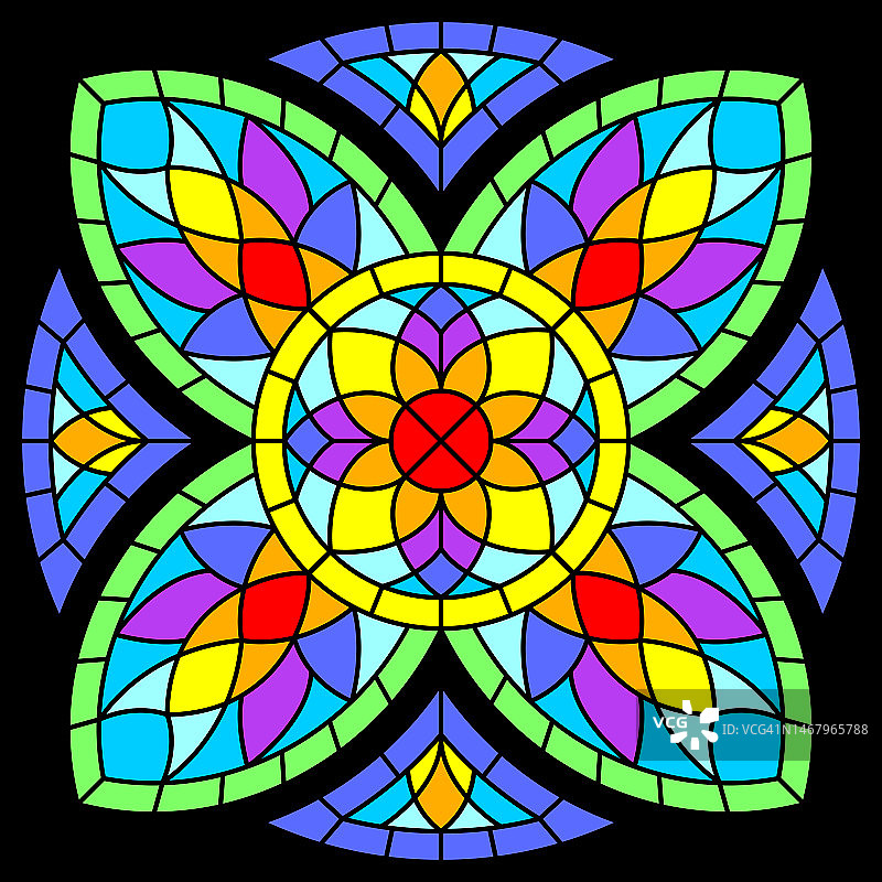 哥特式的彩色玻璃窗。中世纪马赛克瓷砖纹理。图片素材