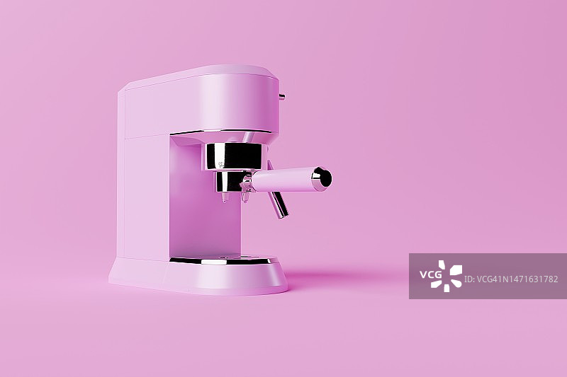 粉红色背景的浓缩咖啡机。图片素材