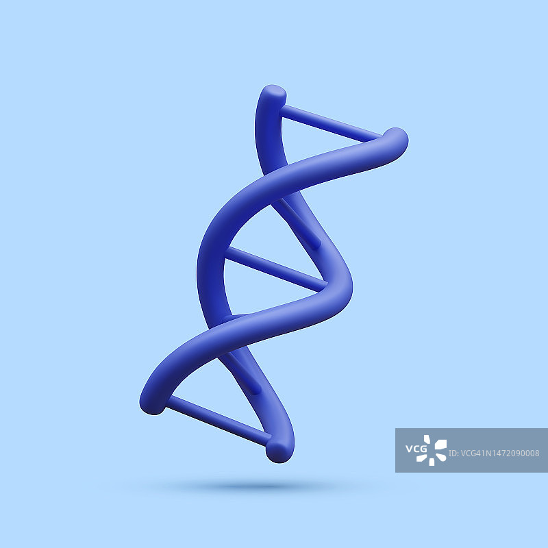 三维真实的医学螺旋基因DNA分离在蓝色背景。旗帜为分子化学，物理科学，生物化学漫画风格。矢量图图片素材