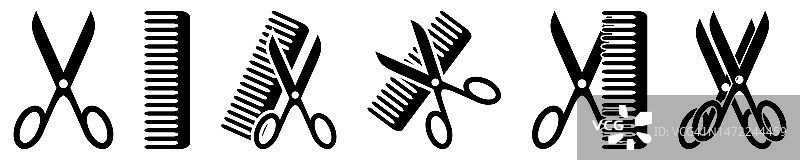 美发师矢量图标集，收集发廊符号孤立在白色背景图片素材