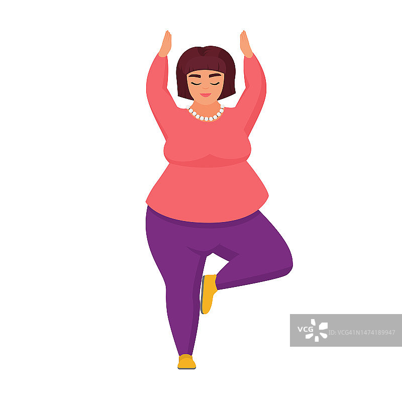 一个站着做瑜伽的胖女人图片素材
