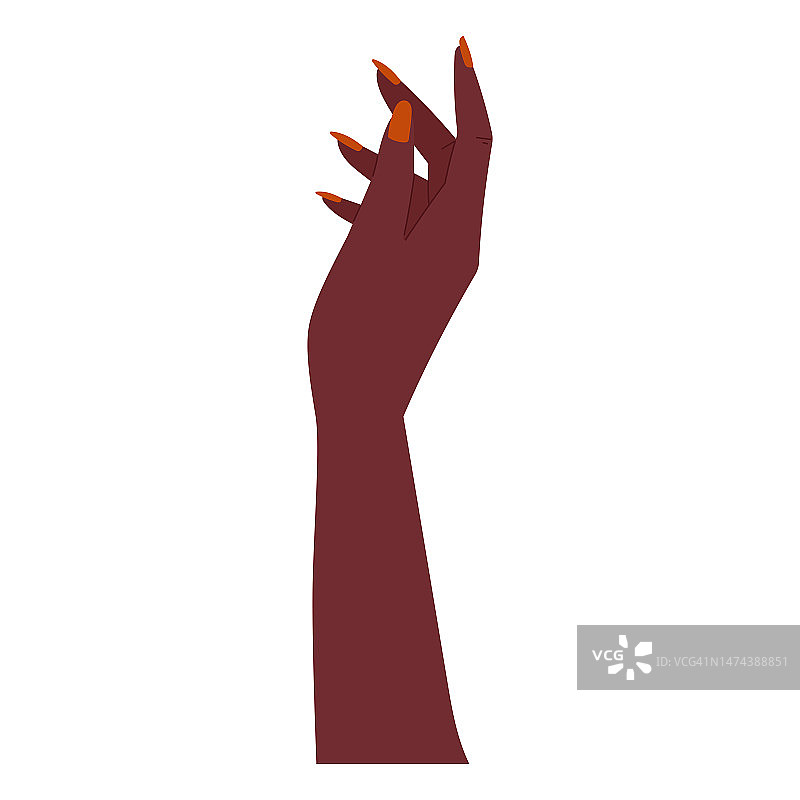 优雅的非裔美国女性手与红色美甲。矢量孤立平女性手臂。图片素材