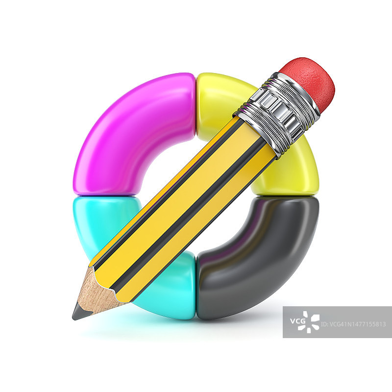 CMYK色轮与铅笔3D图片素材