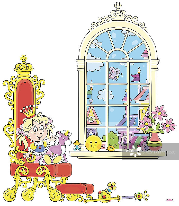 小公主坐在皇宫里的王座上图片素材