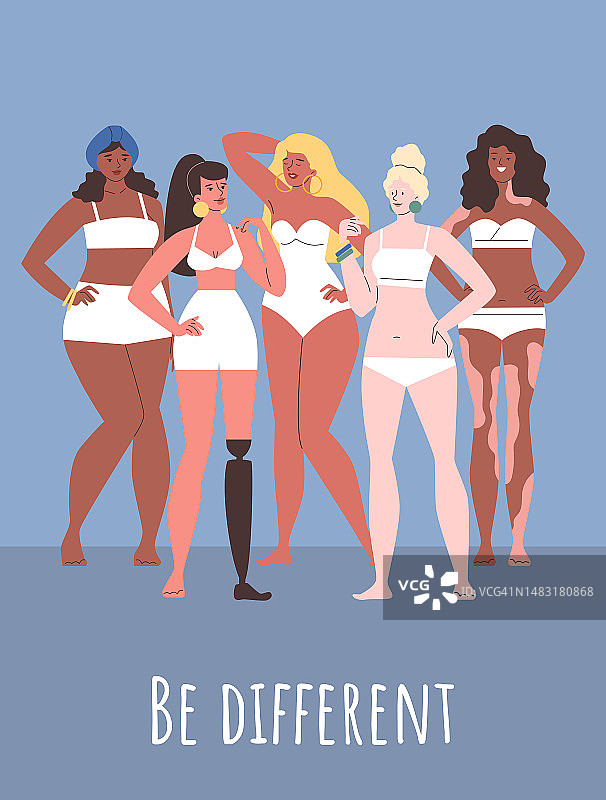 横幅或海报布局与不同的多种族妇女，矢量插图。图片素材