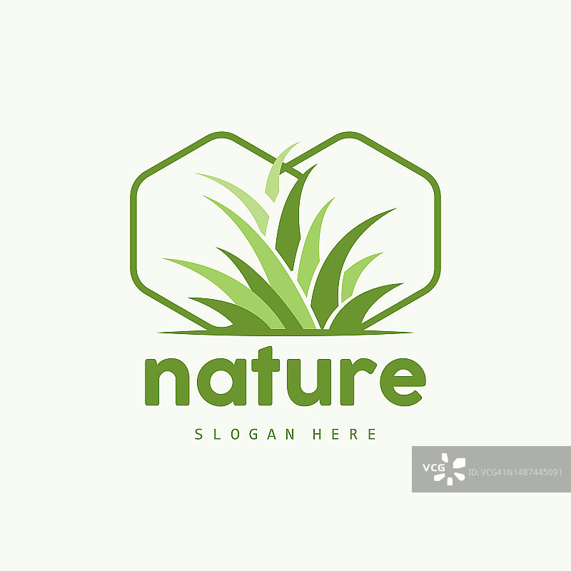 绿色的草标志，自然植物矢量，农业叶片简单的设计，模板图标说明图片素材