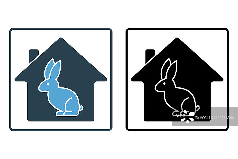 兔子宠物屋图标。固体图标样式。宠物护理相关图标。简单的矢量设计可编辑图片素材