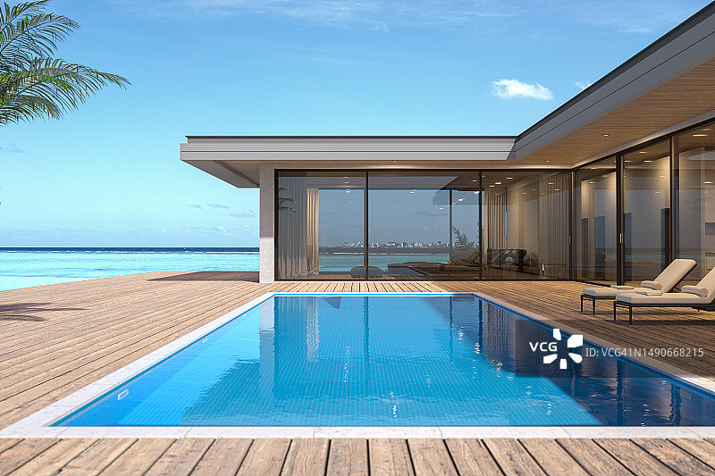 带私人游泳池的现代豪华别墅图片素材
