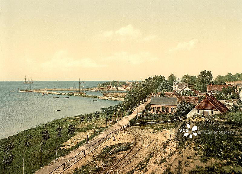 波罗的海度假胜地拉博在基尔峡湾，石勒苏益格-荷尔斯泰因，德国，历史性的，从19世纪90年代的照片彩色印刷品的数字修复复制图片素材