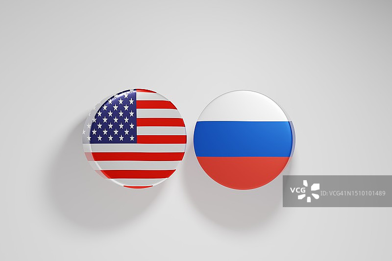 美国和俄罗斯国旗图标，3D渲染图片素材