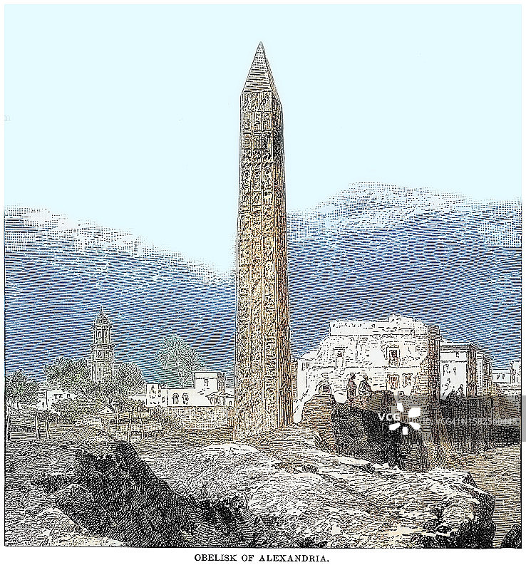 古刻插图克利奥帕特拉的针，在亚历山大港的克利奥帕特拉的针图片素材