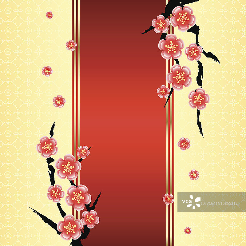中国新年贺卡樱花盛开图片素材