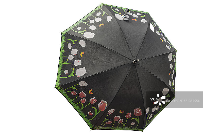 独立形象的黑色展开伞与花卉图案图片素材
