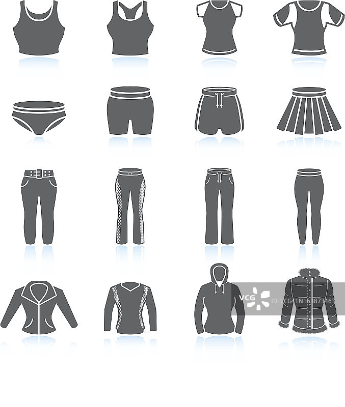 女性的运动服和套装黑白图标集图片素材