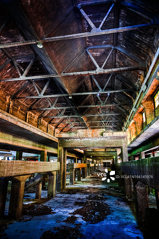 被毁的工厂被遗弃的工业内部透视图片素材