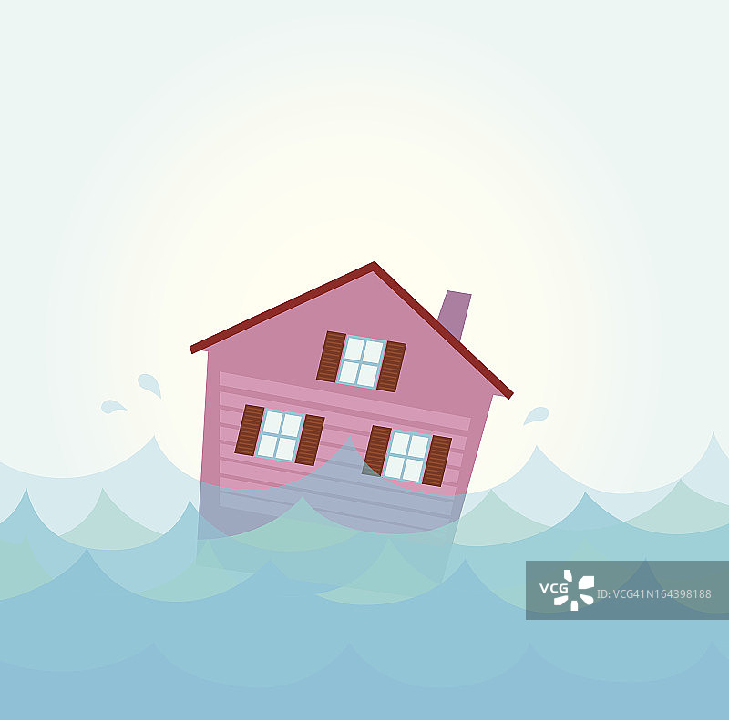 自然灾害:房屋洪水-房屋被水淹没图片素材