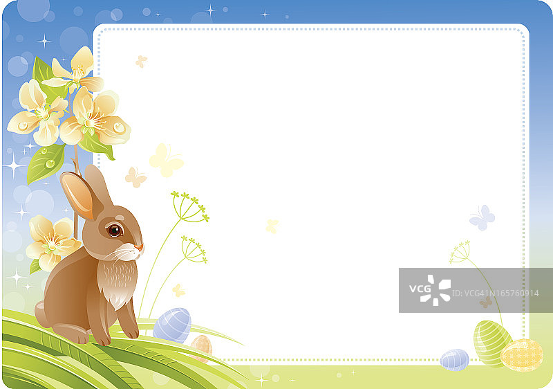 春天复活节的背景有开花的树枝，兔子和鸡蛋图片素材
