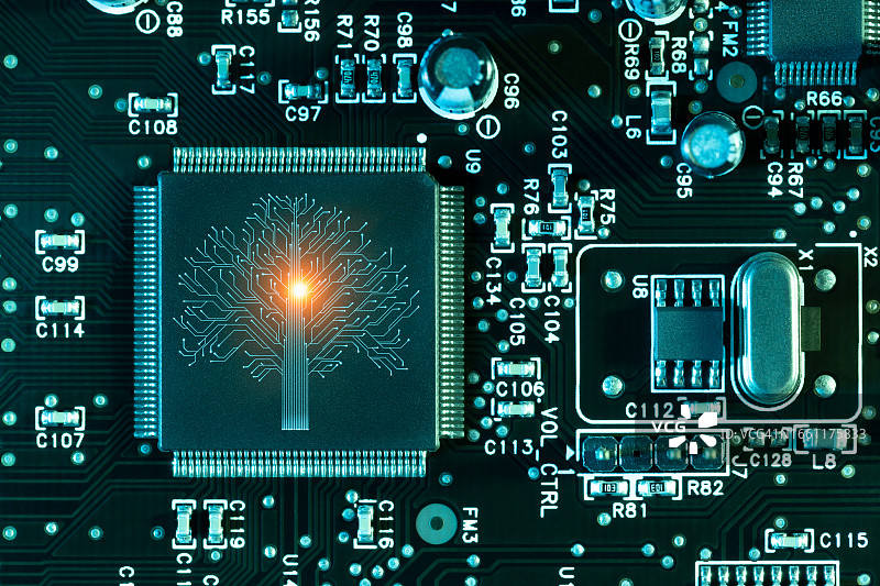 人工智能树计算机芯片概念上的电路板图片素材