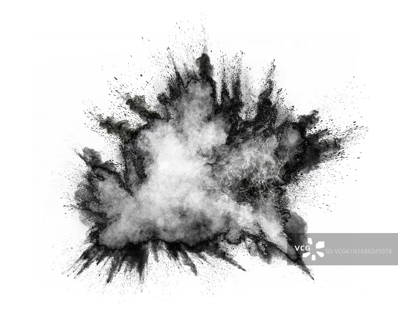 白色背景上白色和黑色油漆颗粒的爆炸。图片素材