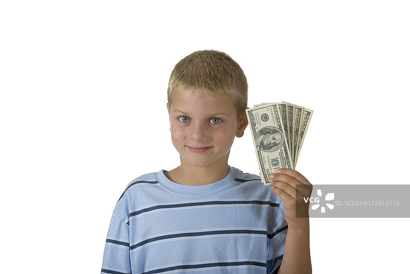 快乐男孩与一个狂热的现金夹路径图片素材