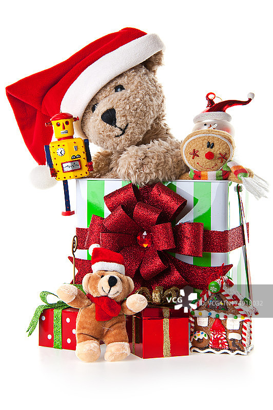 节日泰迪熊与圣诞礼物和玩具图片素材