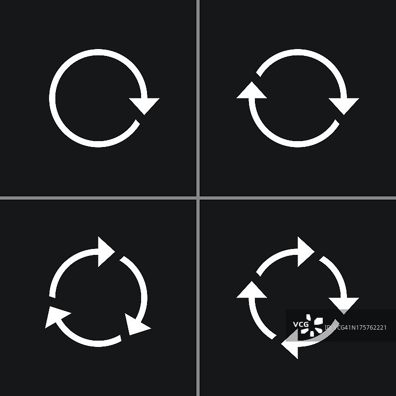 箭头标志白色图标刷新刷新旋转循环简单的象形图图片素材